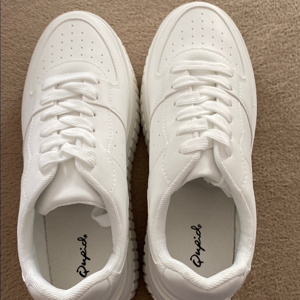 Qupid Classic White Lace-Up Sneakers